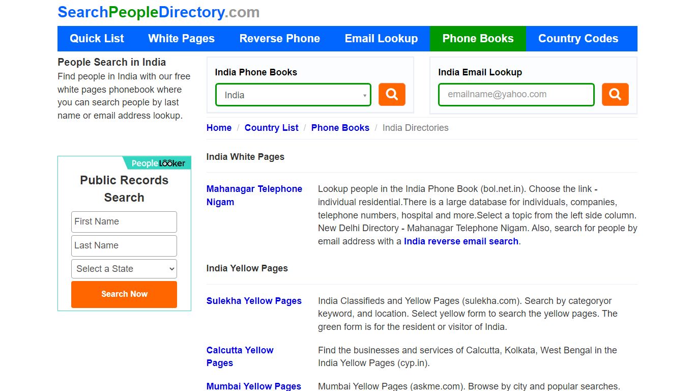 White Pages, India Phone Books, Email Search